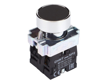 Кнопка NP2-BA25 без подсветки черная 1NO+1NC IP40