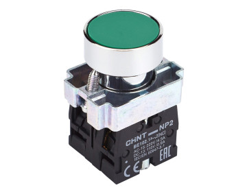 Кнопка NP2-BA35 без подсветки зеленая 1NO+1NC IP40