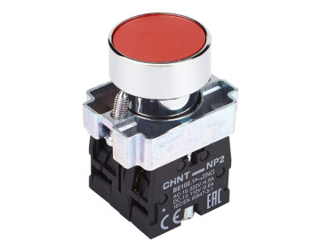 Кнопка NP2-BA45 без подсветки красная 1NO+1NC IP40