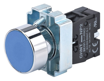 Кнопка NP2-BA61 без подсветки синяя 1NO IP40