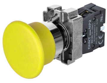 Кнопка "Грибок" d40мм с самовозвратом NP2-BC52 без подсветки желтая 1NC IP40