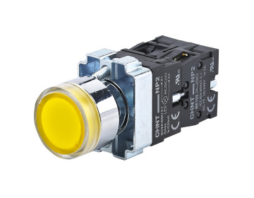 Кнопка с подсветкой NP2-BW3565 AC/DC230V LED Желтая 1NO+1NC IP40 
