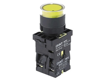 Кнопка пластиковая NP2-EW3565 1NO+1NC желтая AC/DC230В(LED) IP40