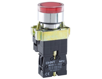 Кнопка NP2-BW3462 230V LED красная 1NC IP40