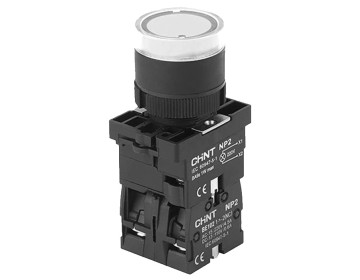 Кнопка пластиковая NP2-EW3165 1NO+1NC белая AC/DC230В(LED) IP40