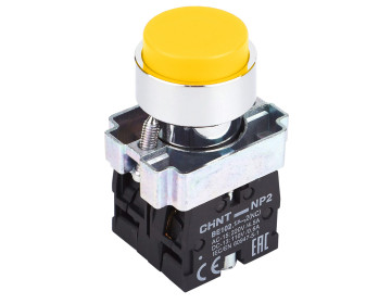 Кнопка NP2-BL55 без подсветки желтая 1NO+1NC IP40