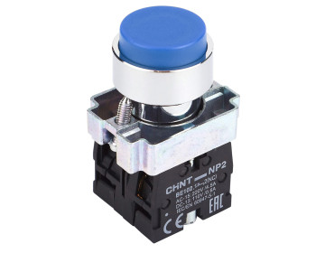 Кнопка NP2-BL65 без подсветки синяя 1NO+1NC IP40