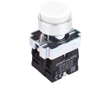 Кнопка NP2-BL15 без подсветки белая 1NO+1NC IP40