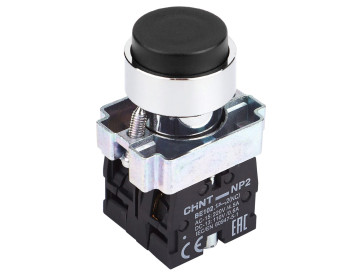 Кнопка NP2-BL21 без подсветки черная 1NO IP40