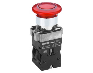 Кнопка "Грибок" d40мм с самовозвратом NP2-BW4462 с подсветкой красная 1NC IP40
