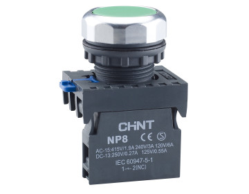 Кнопка NP8-01BN/3 без подсветки зеленая 1NC