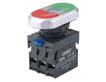 Двойная кнопка NP8-11SD 1NO+1NC красная AC110В-220В(LED) IP65
